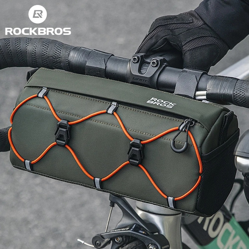 Bolso Alforja Cilindrica Manillar Impermeable Rockbros Verde Oscuro