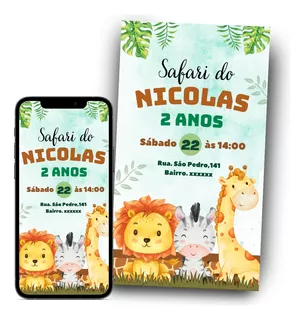Safari Convite Digital Festa Aniversário Infantil Zoológico