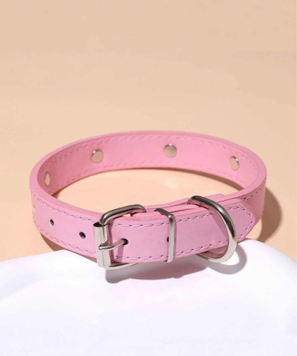 Collar Cuero Con Huellitas. Perro O Gato Color Rosa Liso Tamaño Del Collar S
