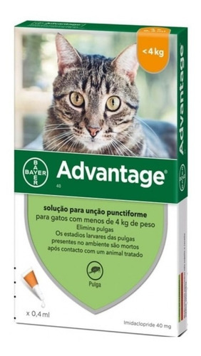 Advantage 0,4ml Gato Hasta 4 Kg Pipeta Antipulgas Razas