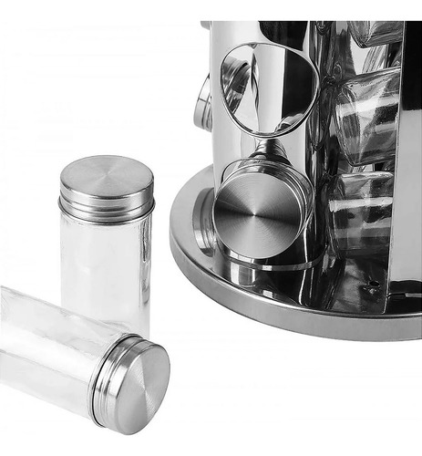 Porta Temperos Giratório 12 Potes Vidro Inox Cozinha 360°