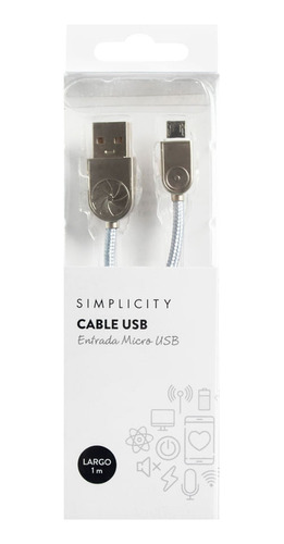 Cable Usb Simplicity Metalizado Plateado Android