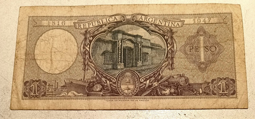 Billete Antiguo Argentino - 1 Peso Moneda Nacional 1942-1959 (Usado)