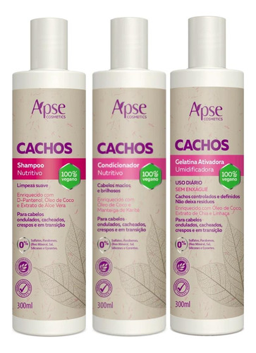 Kit Apse Cachos Shampoo + Condicionador + Gelatina 300ml