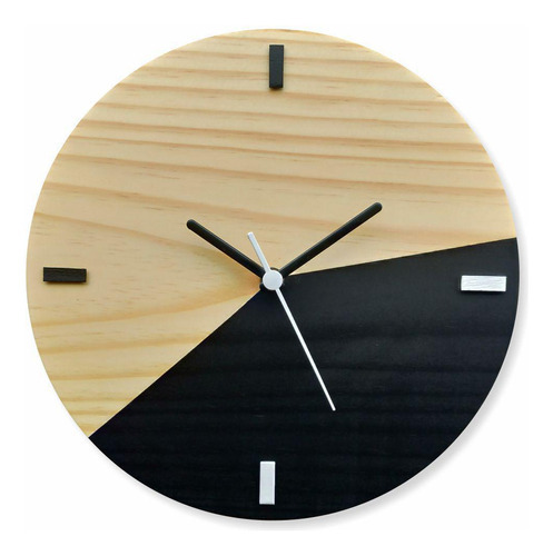 Relógio De Parede Em Madeira Escandinavo Duo Preto 28cm