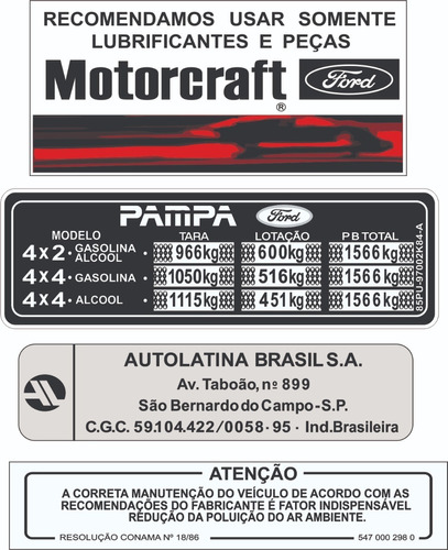 Adesivos Advertencia Cofre Motor Ford Pampa 1989