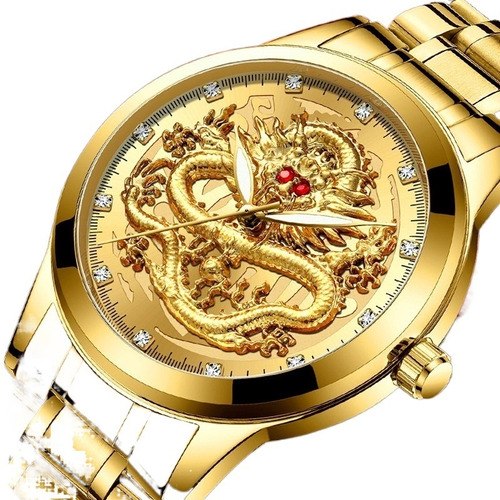 Moda De Oro Para Hombre Relojes Chino Dragón Reloj