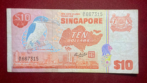 Billete 10 Dolarés Singapur 1979 Pick 11 A Martín Pescador