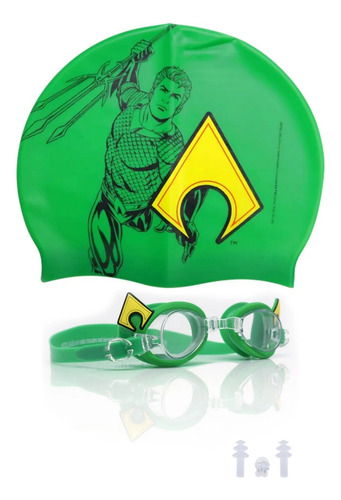 Kit Óculos E Touca Natação Infantil Silicone Liga Da Justiça Cor Aquaman