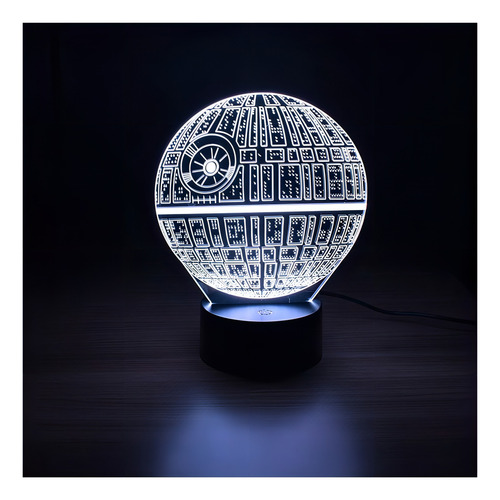 Abajur Luminária Led 3d Estrela Da Morte Star Wars Controle Cúpula Transparente Estrutura Preto