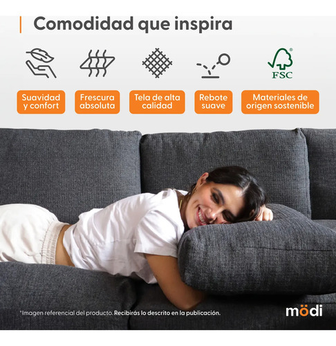 Sofá Sala Esquinera Plus Moderna Modular 6 Plazas + Otomano Gris Oscuro Liso