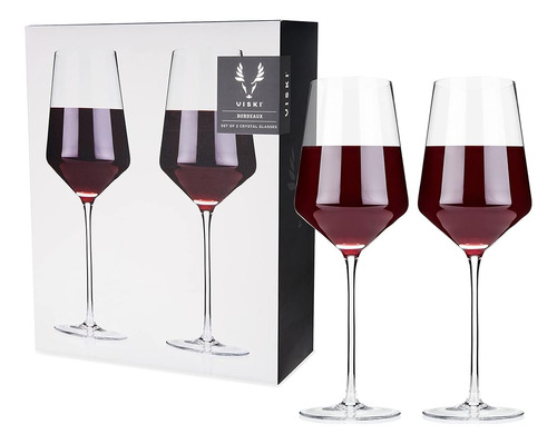 Viski Raye Angled Crystal Bordeaux Wine Glasses Set De 2, Vi