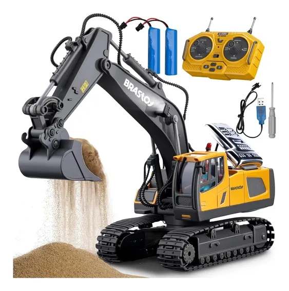 Camewin Retroescavadeira Elétrica 9 Funções Controle Remoto Amarelo Escavadeira Telecontrolada