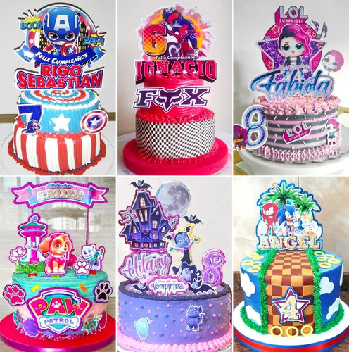 Imagen 1 de 10 de Topper Tortas Y 20 Minitoppers Cupcake Fiesta Cumpleaños