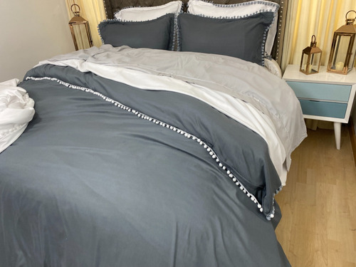 Funda Para Plumón Tipo Duvet King Con Borlas Gris