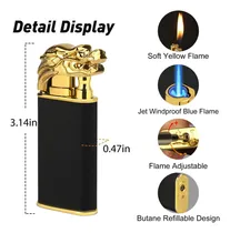Comprar Encendedor De Gas Butano Recargable Saiviek Bk872,encendedor Mágico De Dragón De Doble Llama, A Prueba De Viento,ajustable,encendedor De Butano De Llama De Doble Chorro,para Interiores Y Exteriores