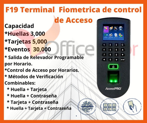 Reloj Checador De Control De Acceso F19 Zkteco Kit 2 Pza