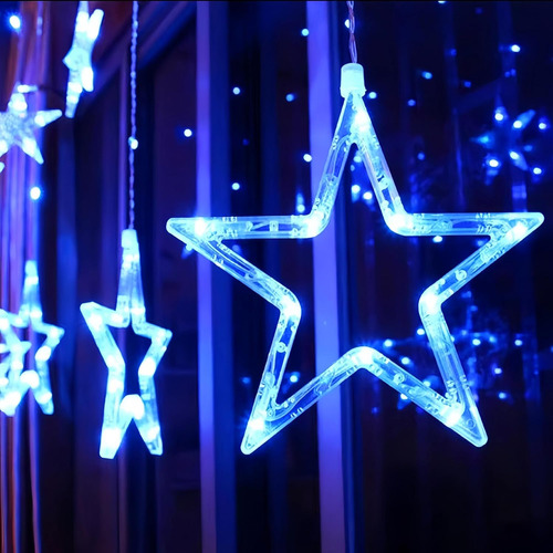 Pisca Pisca Cascata 138 Led Estrelas Natal Conector M/f Luzes Azul 220v