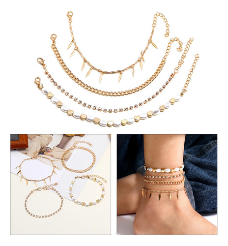 4 Uds Tobillo Pulsera Con Cuentas Pie Cadenas Pie Joyería