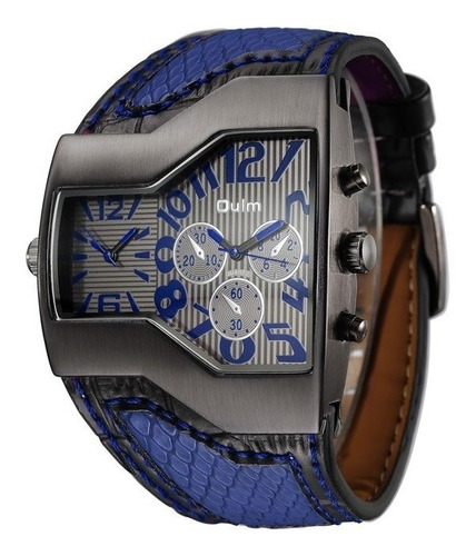 Reloj De Cuarzo Oulm Reloj Con Correa De Doble Zona Horaria