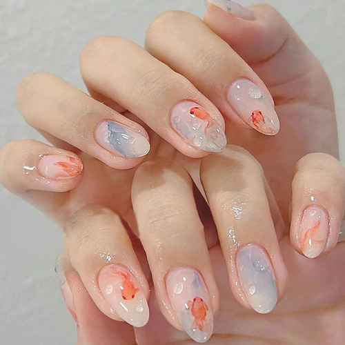 24/30 Unidades De Unhas Postiças Green Ripple Nail Tips