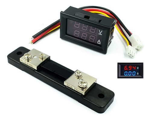 Voltímetro Amperímetro Digital Led Dc Cc 100v Com Shunt 50a