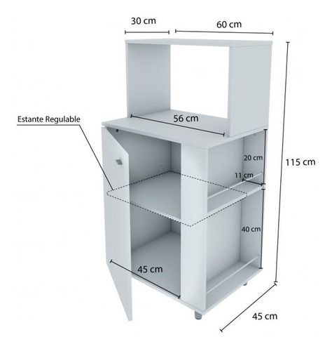 Organizador Centro Estant Cocina Vajillero Microondas Kp60 Color Blanco