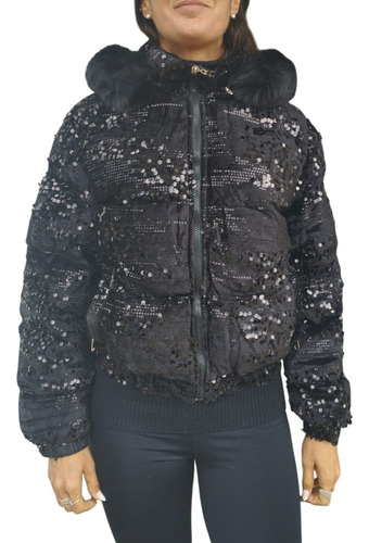 Campera Mujer Puffer Con Lentejuelas