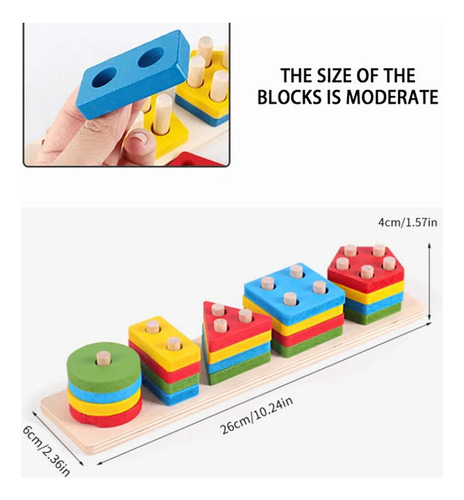 Bloque Montessori Madera Con Forma Geométrica Cinco Co