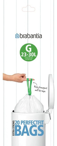 Paquete De 20 Bolsas De Plástico Basura 23-30l Brabantia Color Blanco