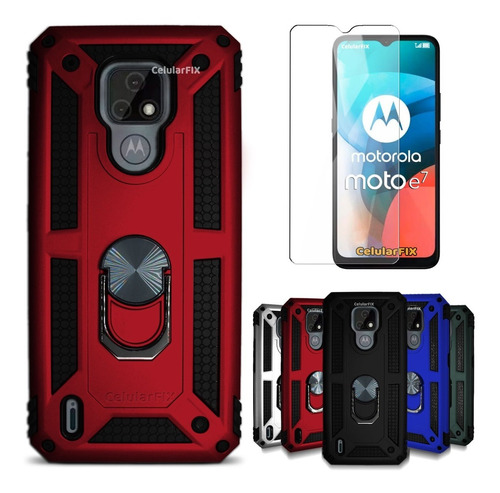 Funda P/ Moto E7 Uso Rudo C/ Anillo Sujetador + Mica Cristal