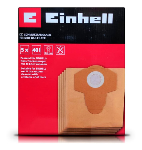 Imagen 2 de 6 de Pack 5 Bolsas De Papel 40 Lts Para Aspiradora Einhell