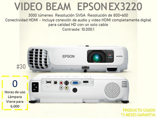 Video Beam Epson Ex3220 Lampara Con O Horas De Uso