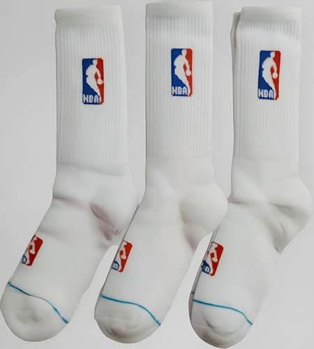 Calcetas Nba, Basketball, Básquetbol Microfibra 3 Pares Blanco Unitalla (23 - 28 Cm)