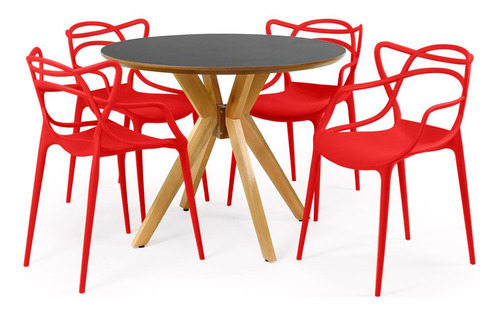 Mesa Jantar Marci Premium Preto 120cm + 4 Cadeiras Allegra Cor Vermelho