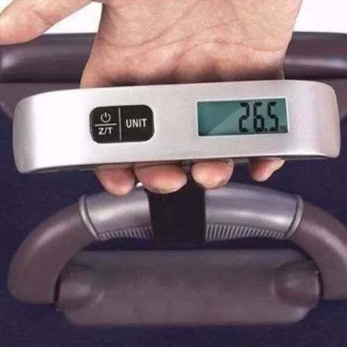 Balança Para Malas Viagem Digital Portátil Até 50kg Mão Trava Mala Bagagem Prateado Moderna Pratica Chrome Technology