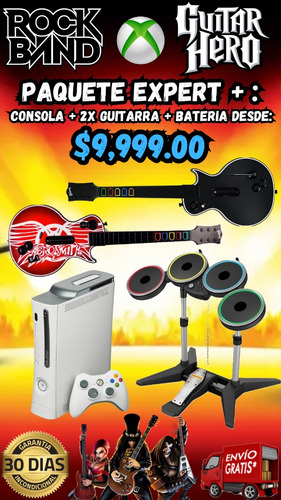Xbox 360 Rgh Con Colección De Guitar Hero Y Rock Band Negro (Usado)