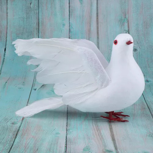 . Adorno Navideño Con Plumas De Paloma Blanca, 26 Cm, 2