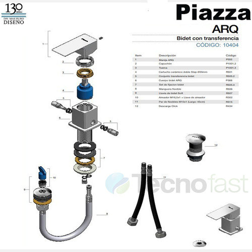 Griferia Bidet Cromado Piazza 10404 Arq Monocomando Baño