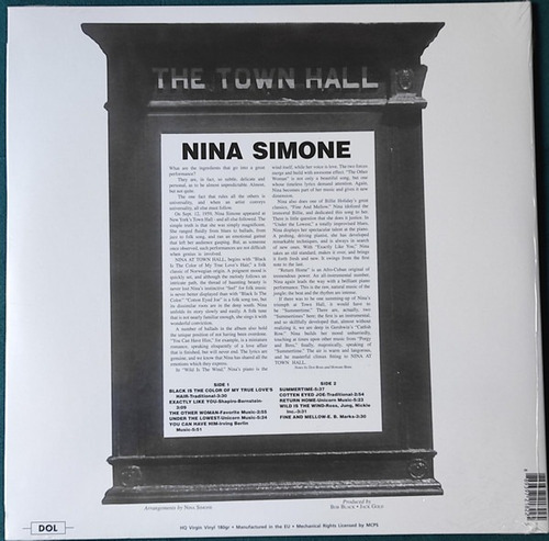 Nina Simone At Town Hall Gatefold Dol Edition Vinilo Nuevo