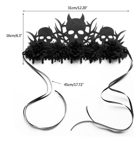 Tocado De Demonio Con Corona De Flores Negras, Diseño De Dea