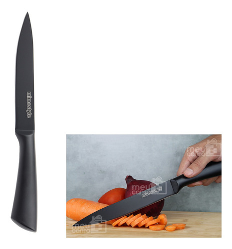 Faca Multiuso De Cozinha Cabo Premium Para Churrasco Em Inox Cor Preto