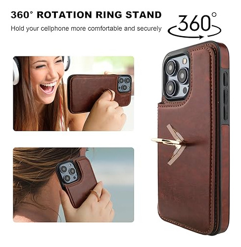 Funda Cartera Para iPhone 15 Pro Max Cafe 6.7 PuLG Piel S -2