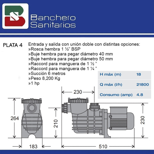 Bomba Autocebante Para Pileta 1hp Fluvial Plata 4