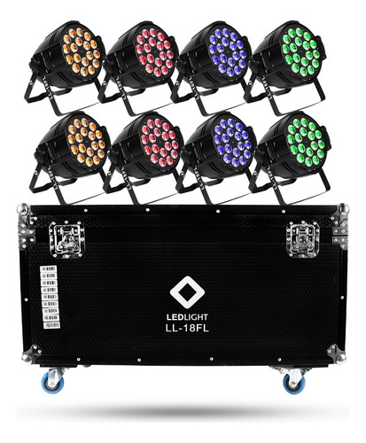 Fly Case Com 8 Canhões Led Par Full 18x18w Rgbwauv Led Par