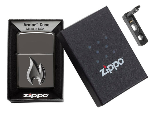 Zippo Armor Deep Carved 3-d Flame Design Black Ice