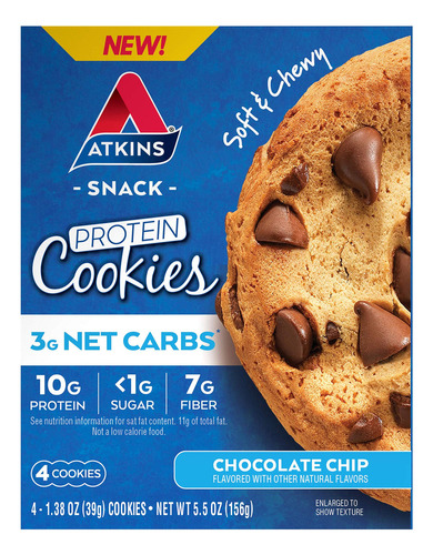 Atkins Chip De Chocolate De Galletas De Proteina, 4 Unidades