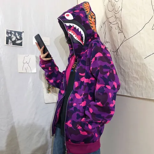 Chaqueta Unisex Con Capucha Holgada En Forma De Tiburón Para