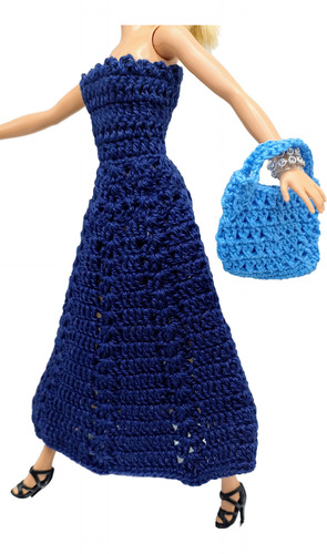 Vestido Azul Barbie Crochê Artesanal Coleção Handmade.