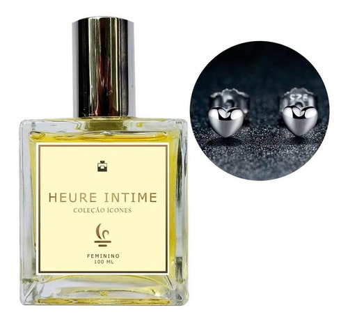 Perfume Feminino Heure Intime + Brinco Prata Coração Essência do Brasil 